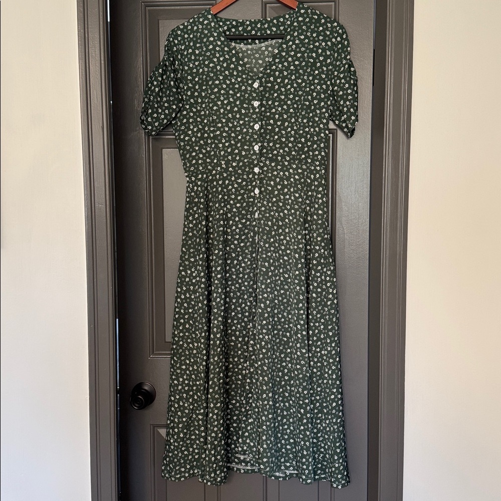 SHEIN Green Floral Midi Dress